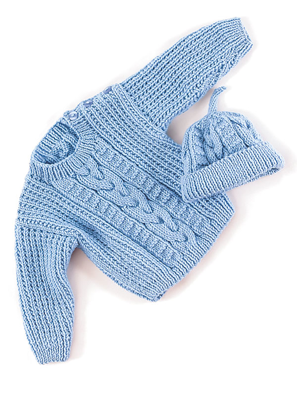 Free knitting pattern for Bob baby sweater and baby hat with cable detail