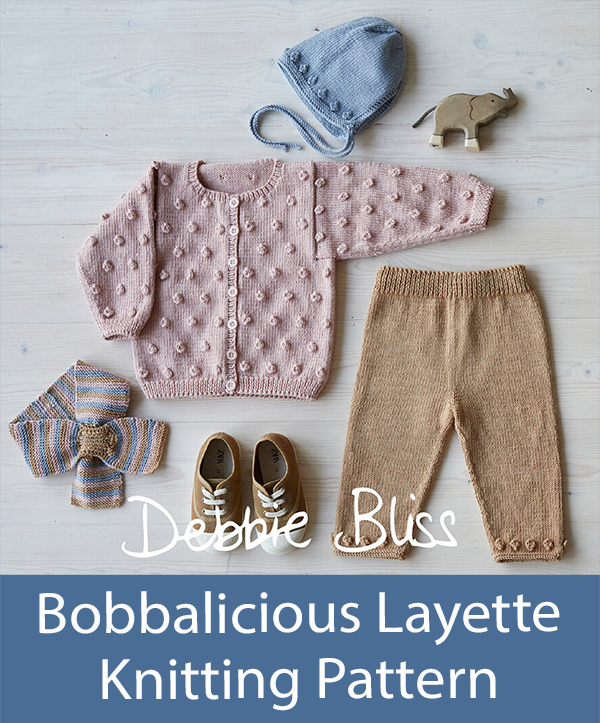 Baby and Toddler Knitting Pattern Bobbalicious Layette Caridgan Pants Bonnet Scarf