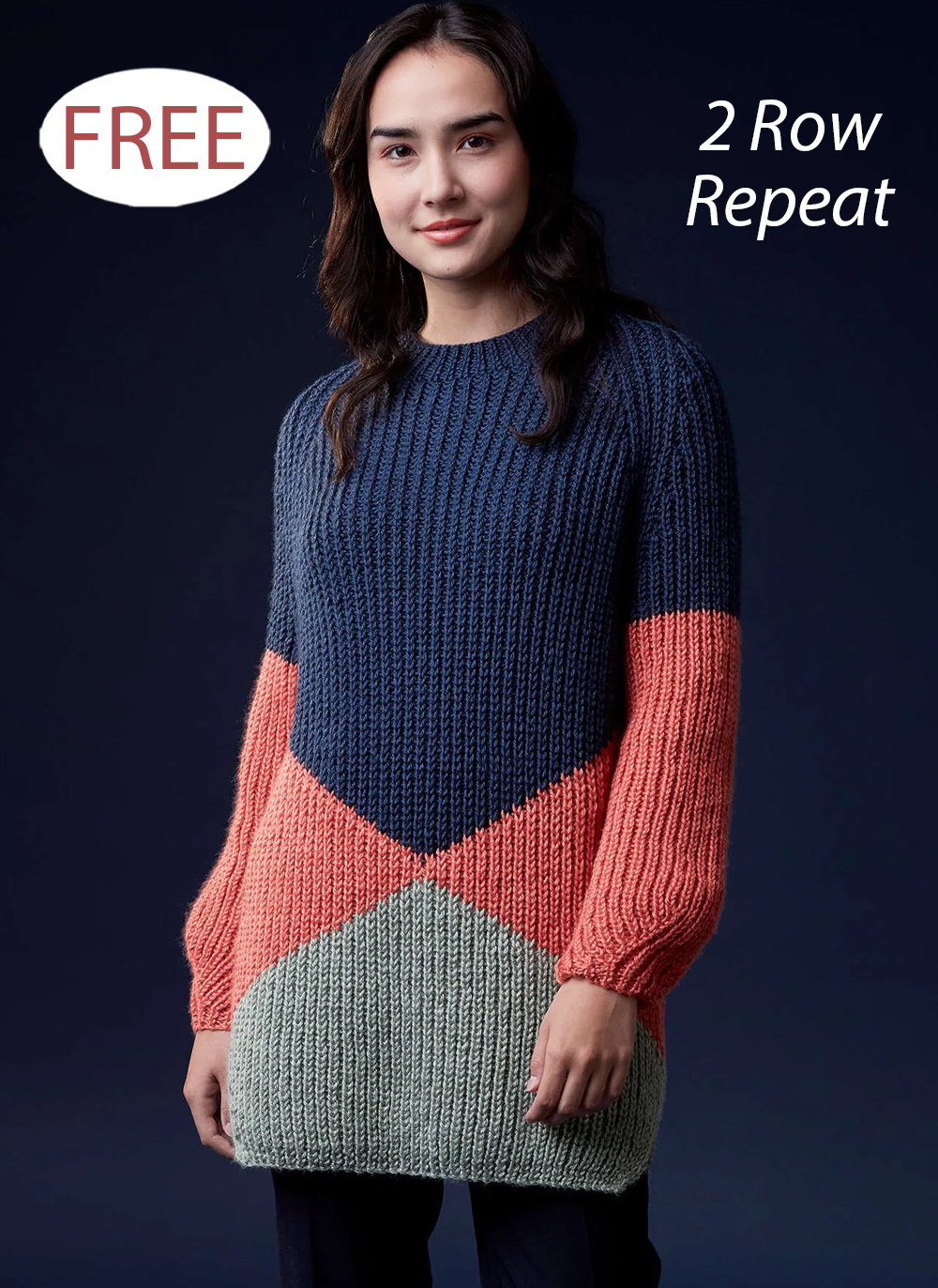 Free Knitting Pattern for 2 Row Repeat Bold Angles Sweater in sizes from XS to 5XL