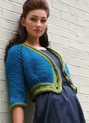 Free knitting pattern for Bold and Bulky Mini Cardigan cropped cardigan with shorter sleeves in bulky yarn