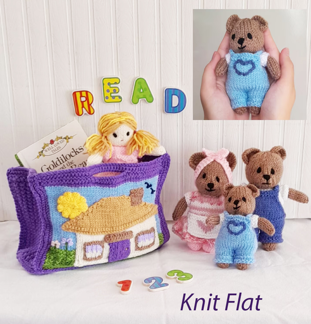 Book Bag, Bears, and Doll Knitting Pattern