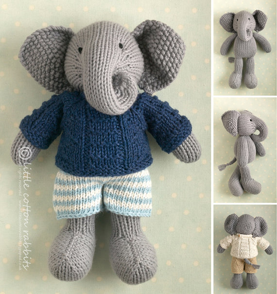Knitting pattern for elephant toy and more wild animal knitting patterns