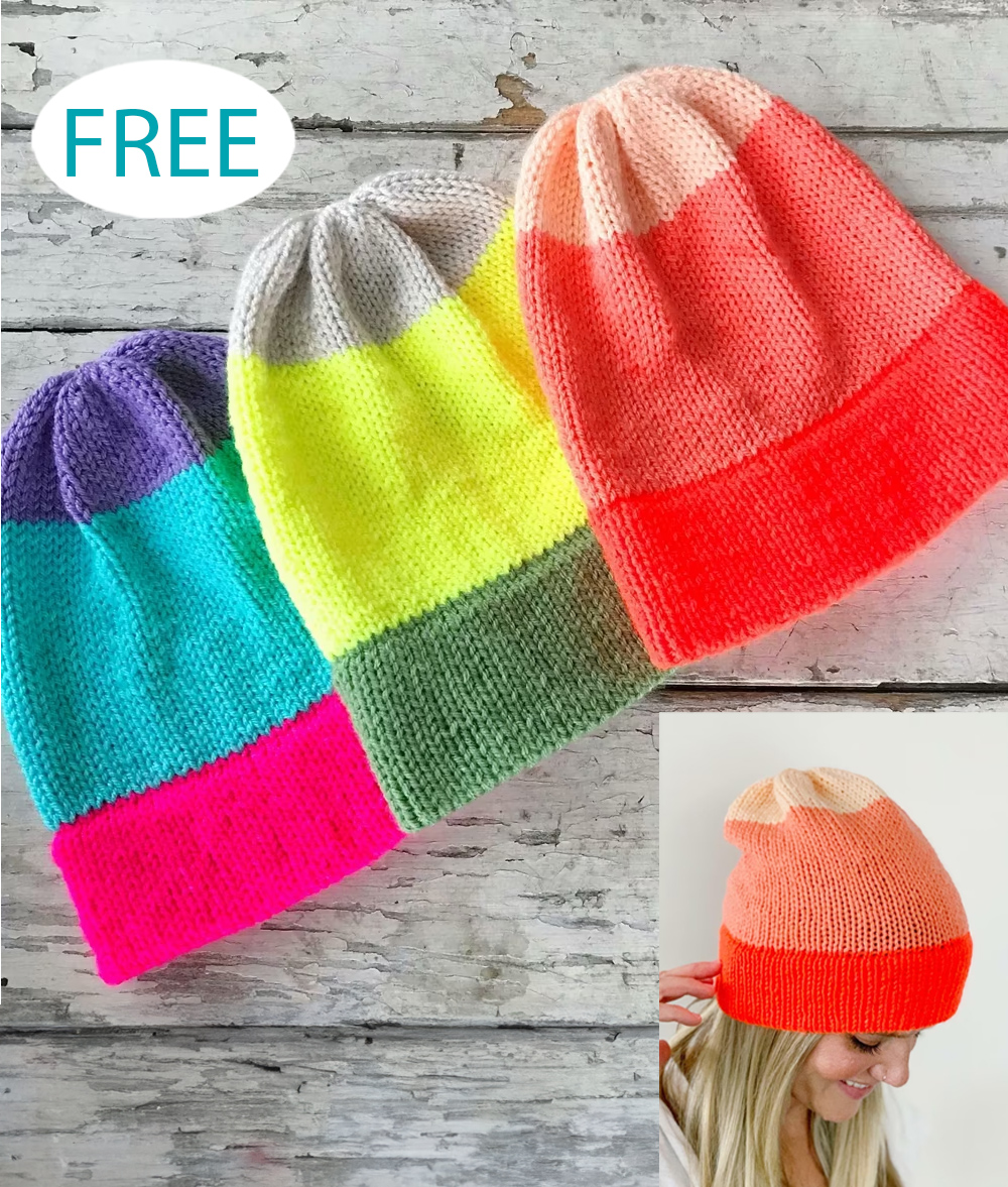 Free Hat Knitting Pattern Bright Fade Beanie