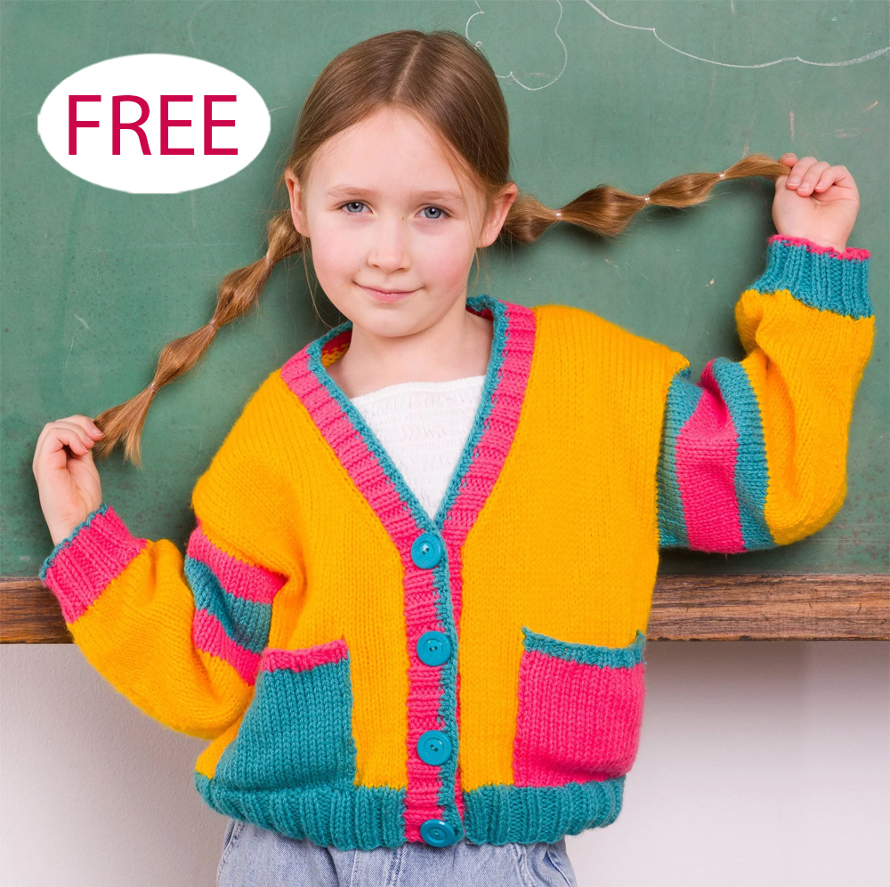 Free Bright Student Kids Cardigan Knitting Pattern