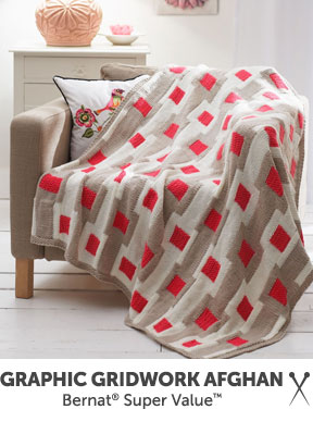 Graphic Gridwork Afghan knit in Bernat Super Value