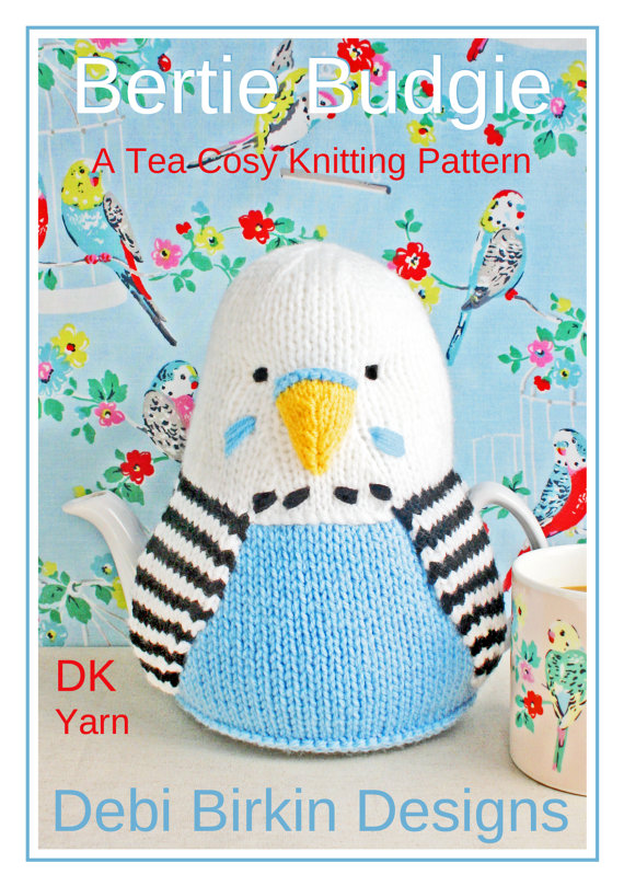 Knitting pattern for Budgie Bird Tea Cosy / Cozy and more bird knitting patterns