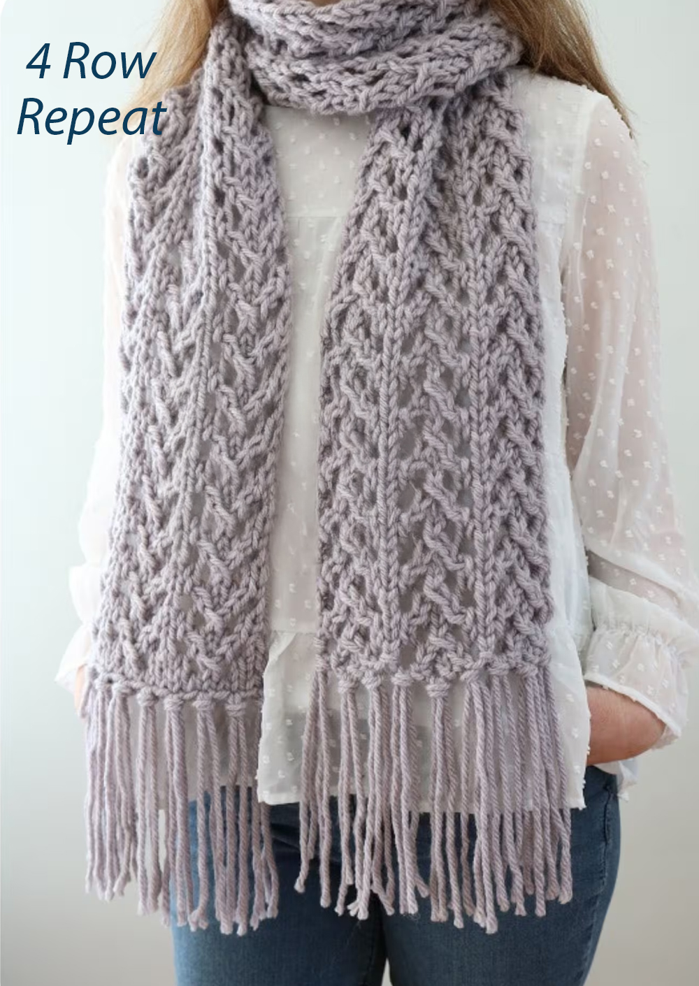 Free Knitting Pattern for 4 Row Repeat Bulky Lace Scarf