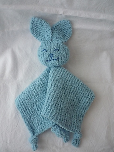 Free knitting pattern for Bunny BBF lovey comfort woobie baby blanket
