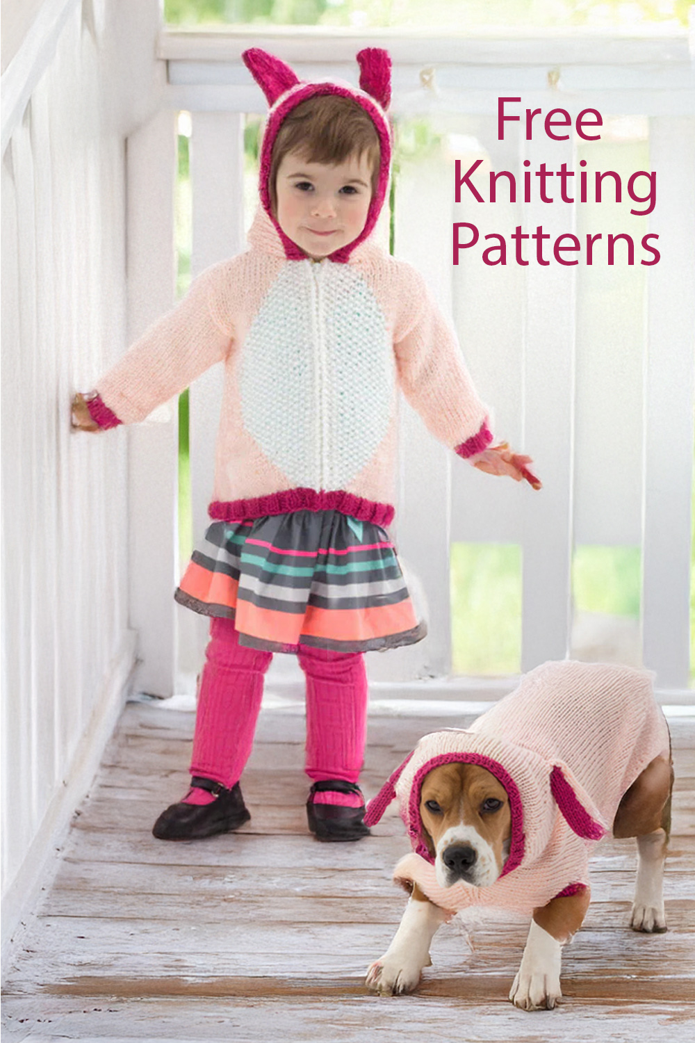 Free Knitting Pattern for Bunny Dog Costume and Kid's Hoodie
