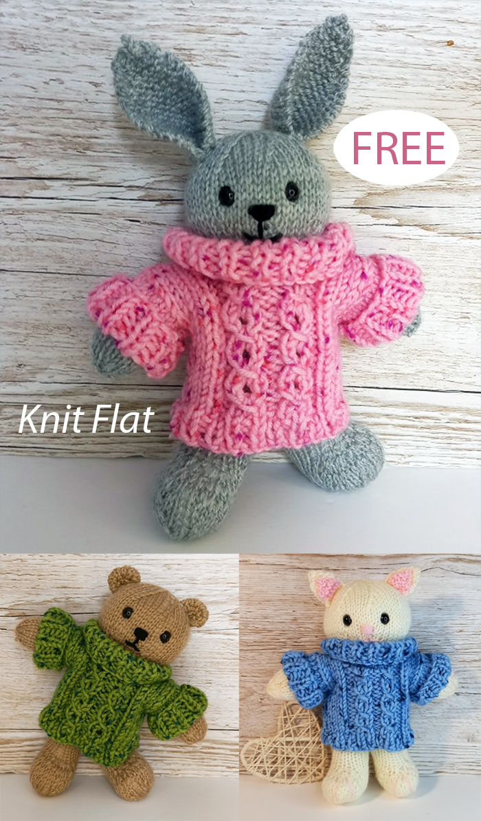 Free Bunny, Bear, and Kitten in Sweater Knitting Pattern