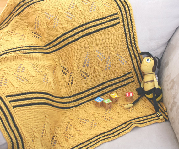 Knitting pattern for Buzzy Bee Baby Blanket
