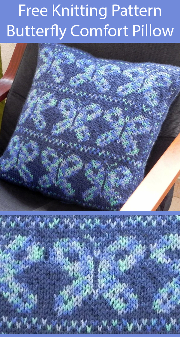Free Knitting Pattern for Butterflies Comfort Pillow