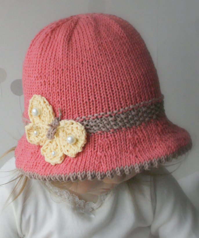 Knitting Pattern for Butterfly Bucket Baby Hat