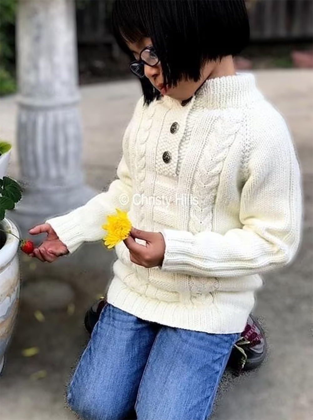 Button Mock Cable Pullover Sweater Knitting Pattern