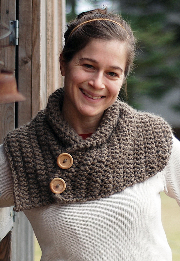 Free knitting pattern for Easy 2 Row Repeat Buttoned Wrap Scarf