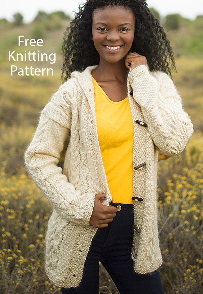 Free Knitting Pattern Cable Cardigan with hood 