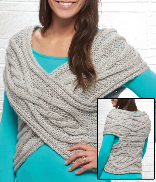 Free Knitting Pattern for Easy Cable Cross Shrug