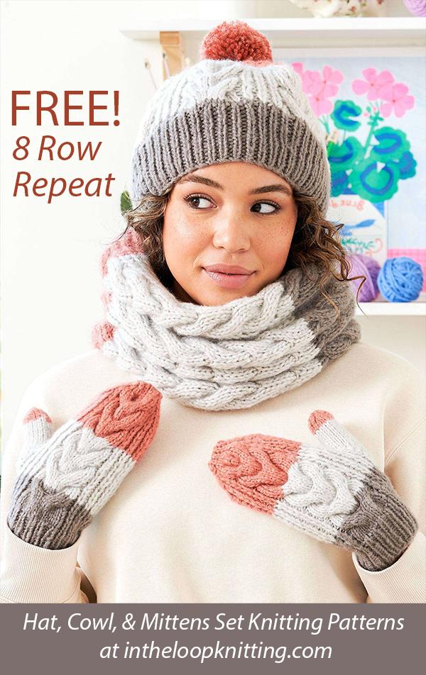 Free Hat, Cowl, and Mittens Set Knitting Pattern Cable Set