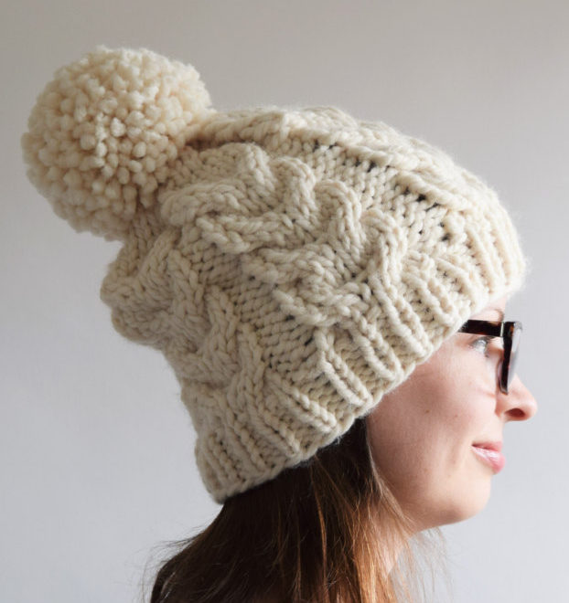 Knitting Pattern for Cable Pompom Hat
