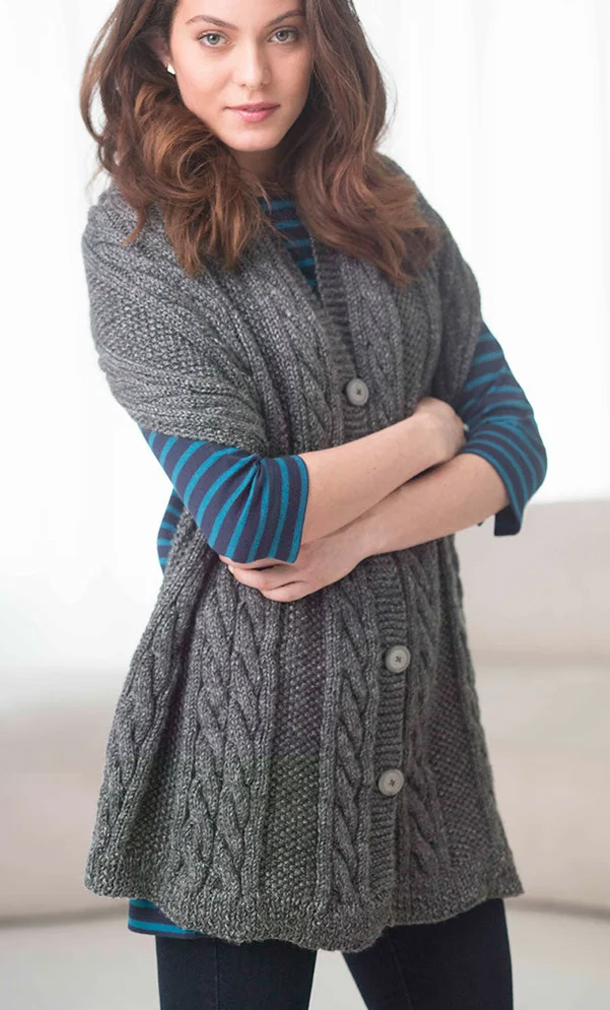 Free Knitting Pattern for 10 Row Repeat Cabled And Buttoned Shawl