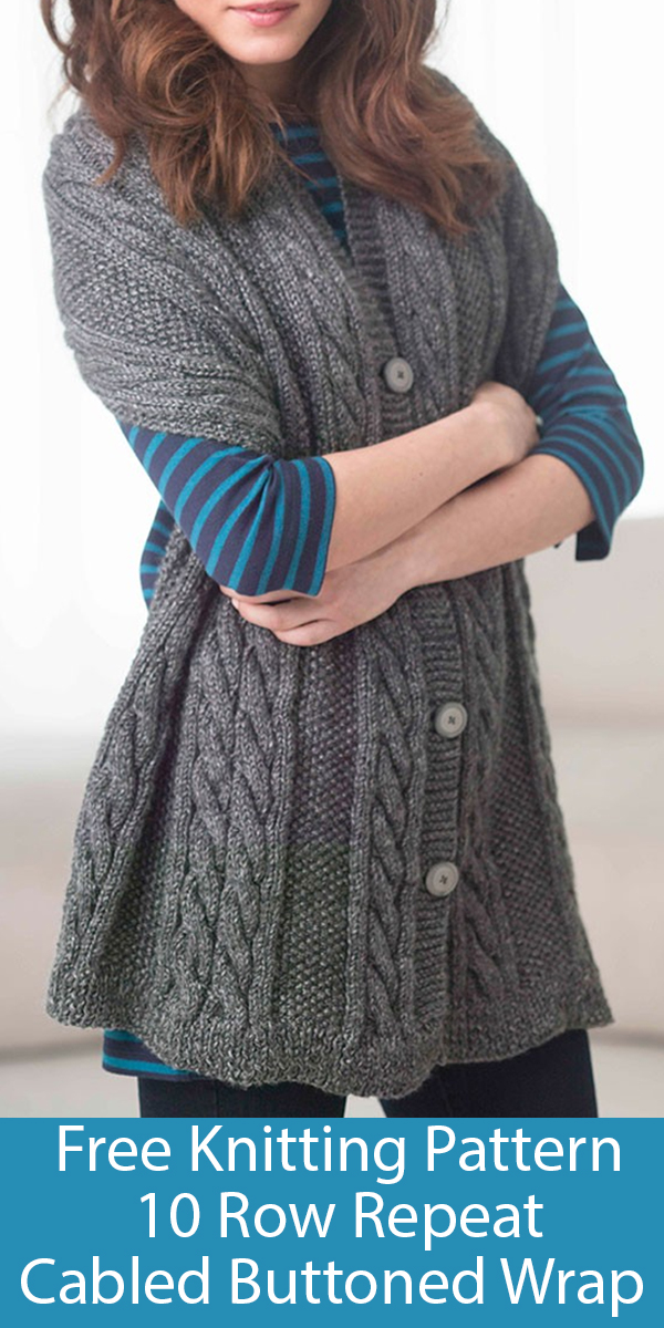 Free Knitting Pattern for 10 Row Repeat Cabled And Buttoned Shawl