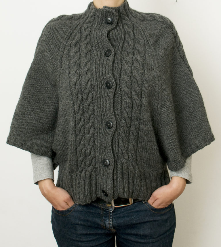 Free Knitting Pattern for Cabled Batwing Cardigan