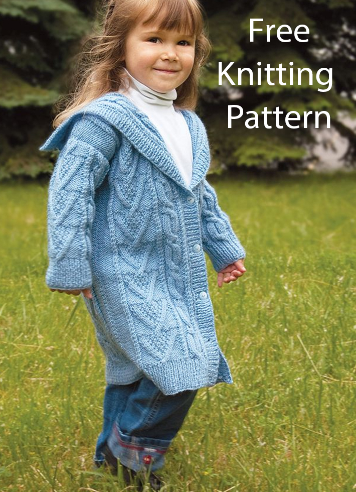 Free Child's Cabled Cardigan Coat Knitting Pattern