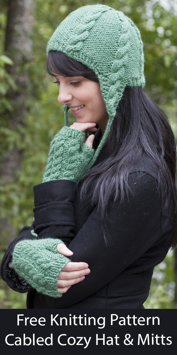 Free Knitting Pattern Cabled Cozy Hat and Quick Mitts