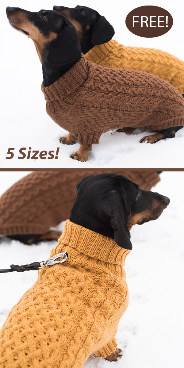 Free Dog Sweater Knitting Pattern Cabled Dog Coat 5 Sizes