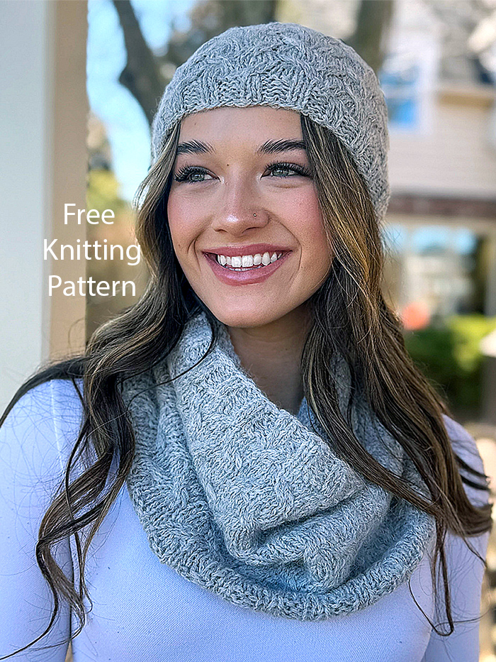 Free Cabled Hat and Cowl Set Knitting Pattern 