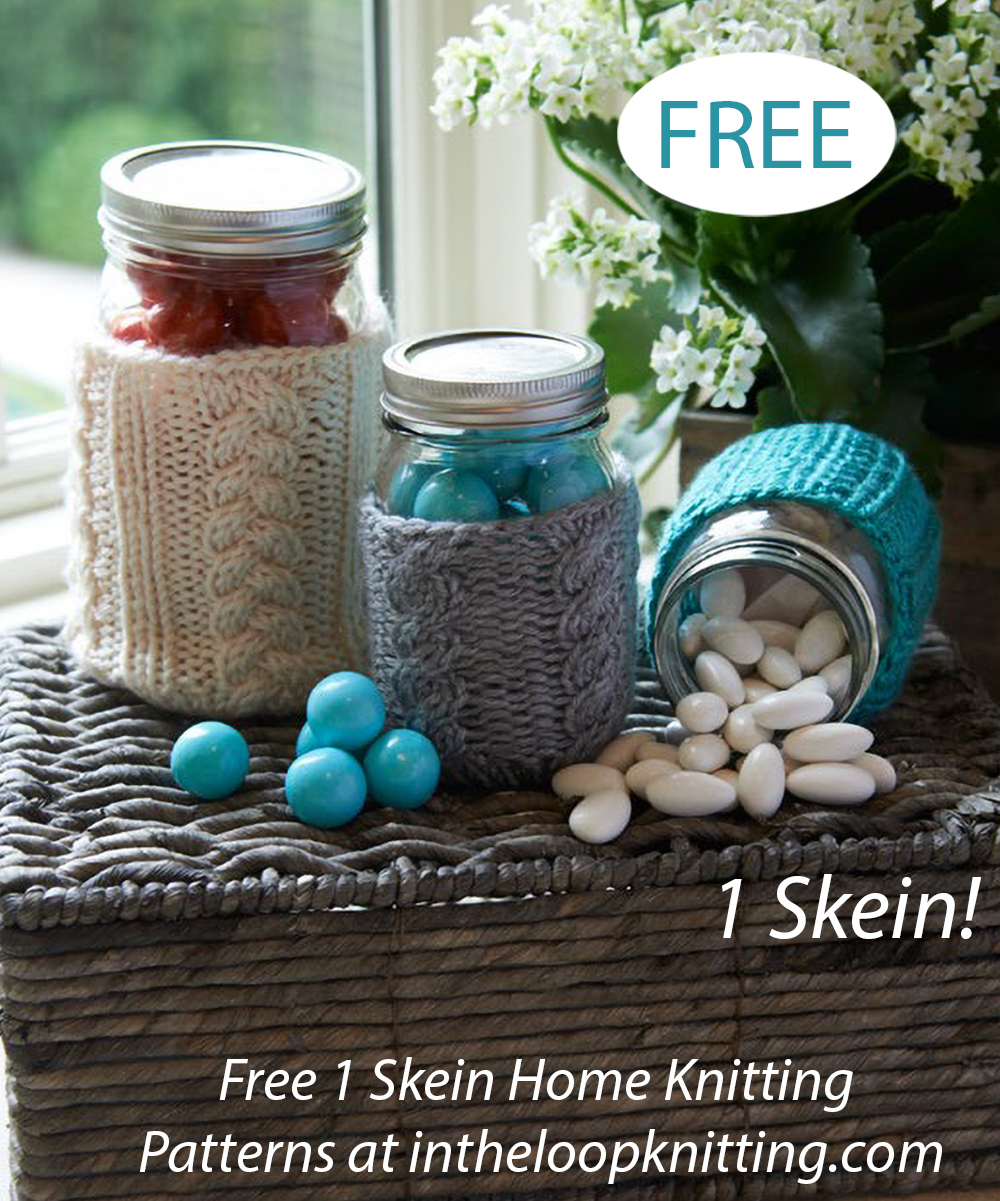 Free One Skein Cabled Jar Cozies Knitting Pattern