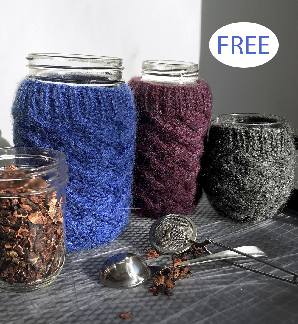 Free Cabled Jar Cozy Knitting Patterns Mason Jar Covers