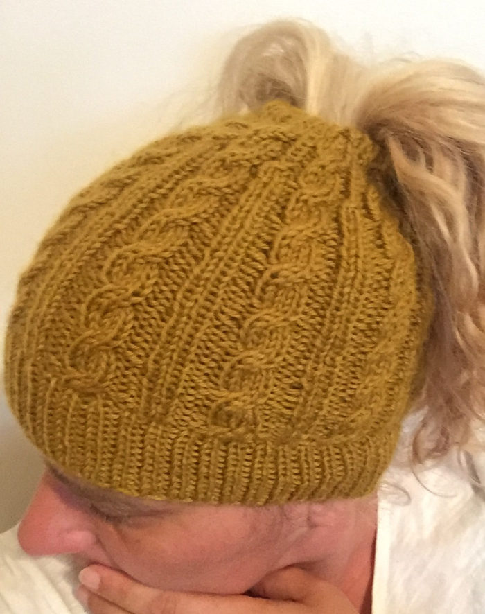Free Knitting Pattern for Cabled Messy Bun Hat