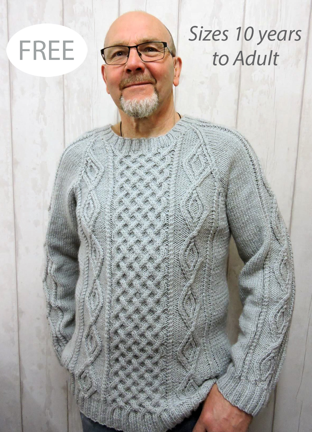 Free Men's Sweater Knitting Pattern Cabled Norwegian Family Jumper