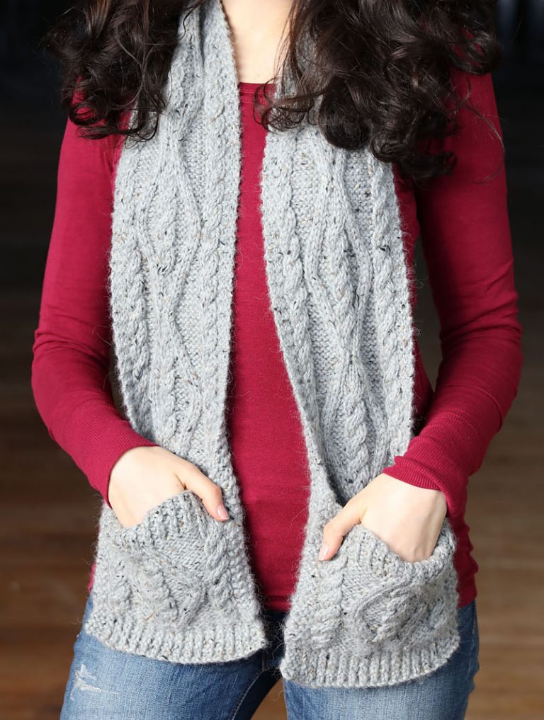 Free Knitting Pattern for Cabled Pocket Scarf