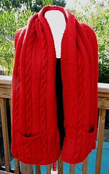 Free Knitting Pattern for Cabled Pocket Shawl