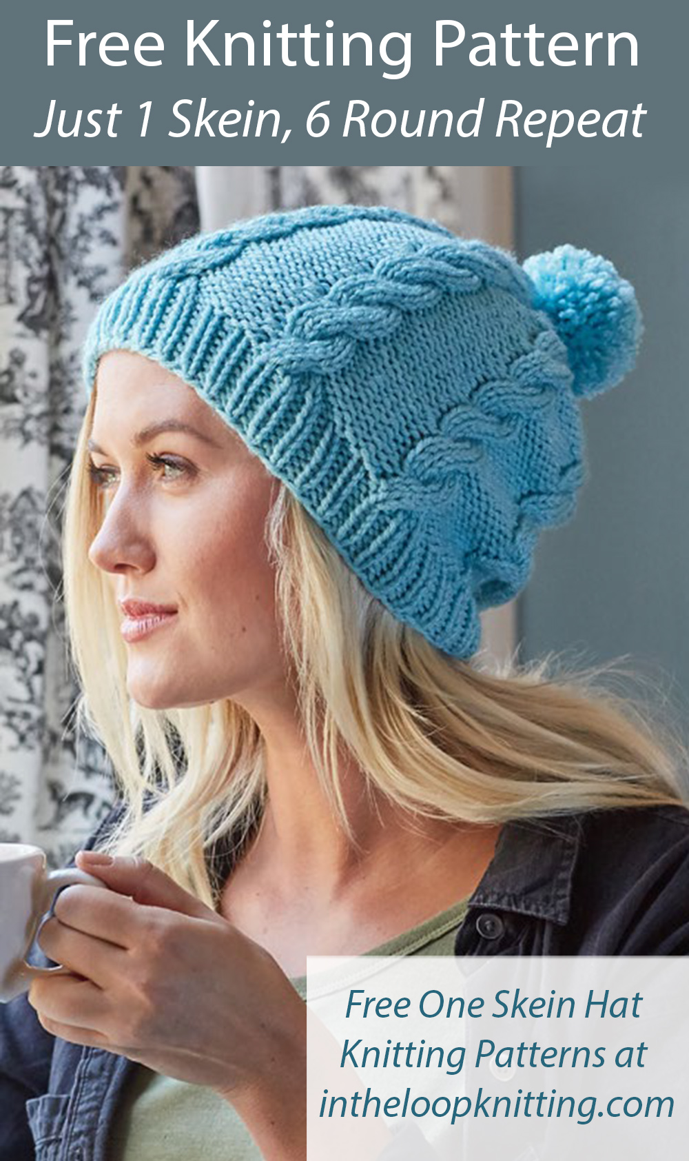 Free One Skein Hat Knitting Pattern Cabled Pompom Hat