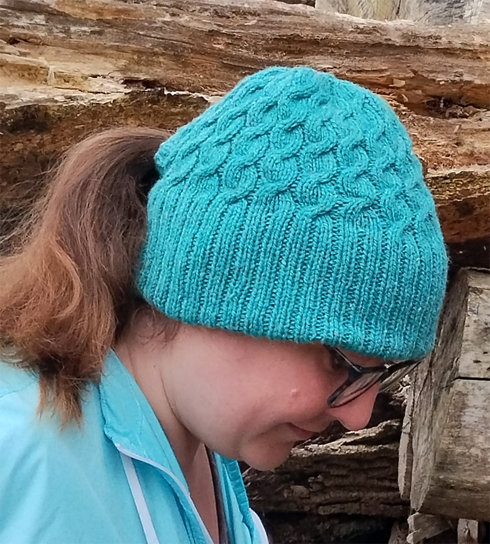 Free Hat Knitting Pattern Cabled Ponytail Hat