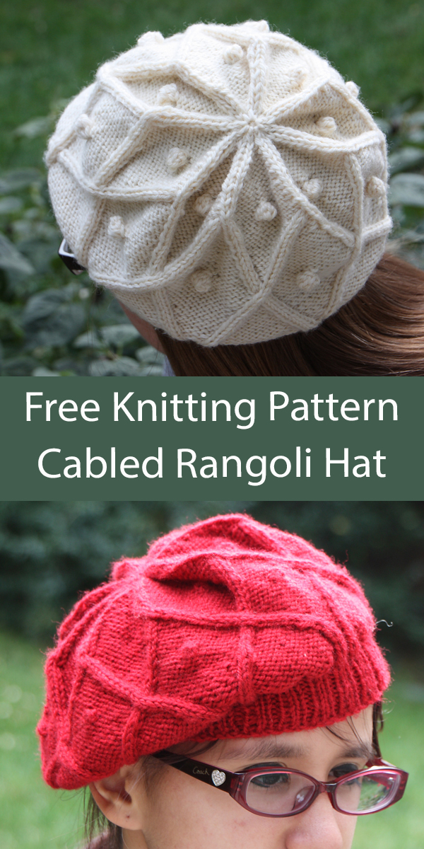 Free Knitting Pattern Cabled Rangoli Beret Hat 