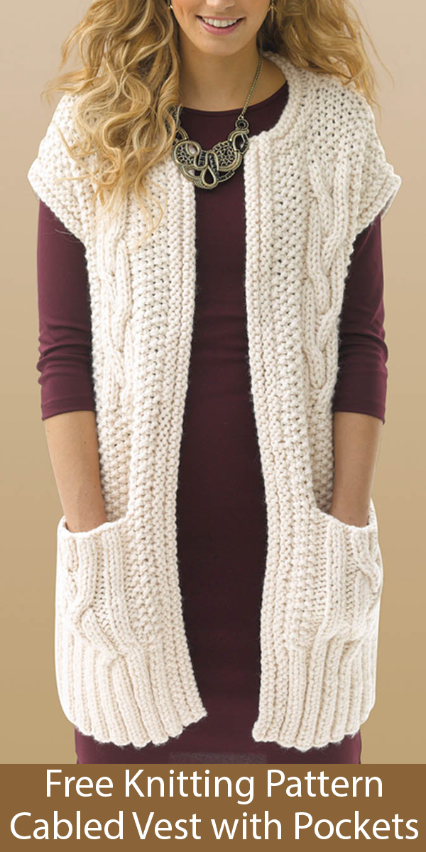 Free Knitting Pattern for Cabled Vest With Pockets