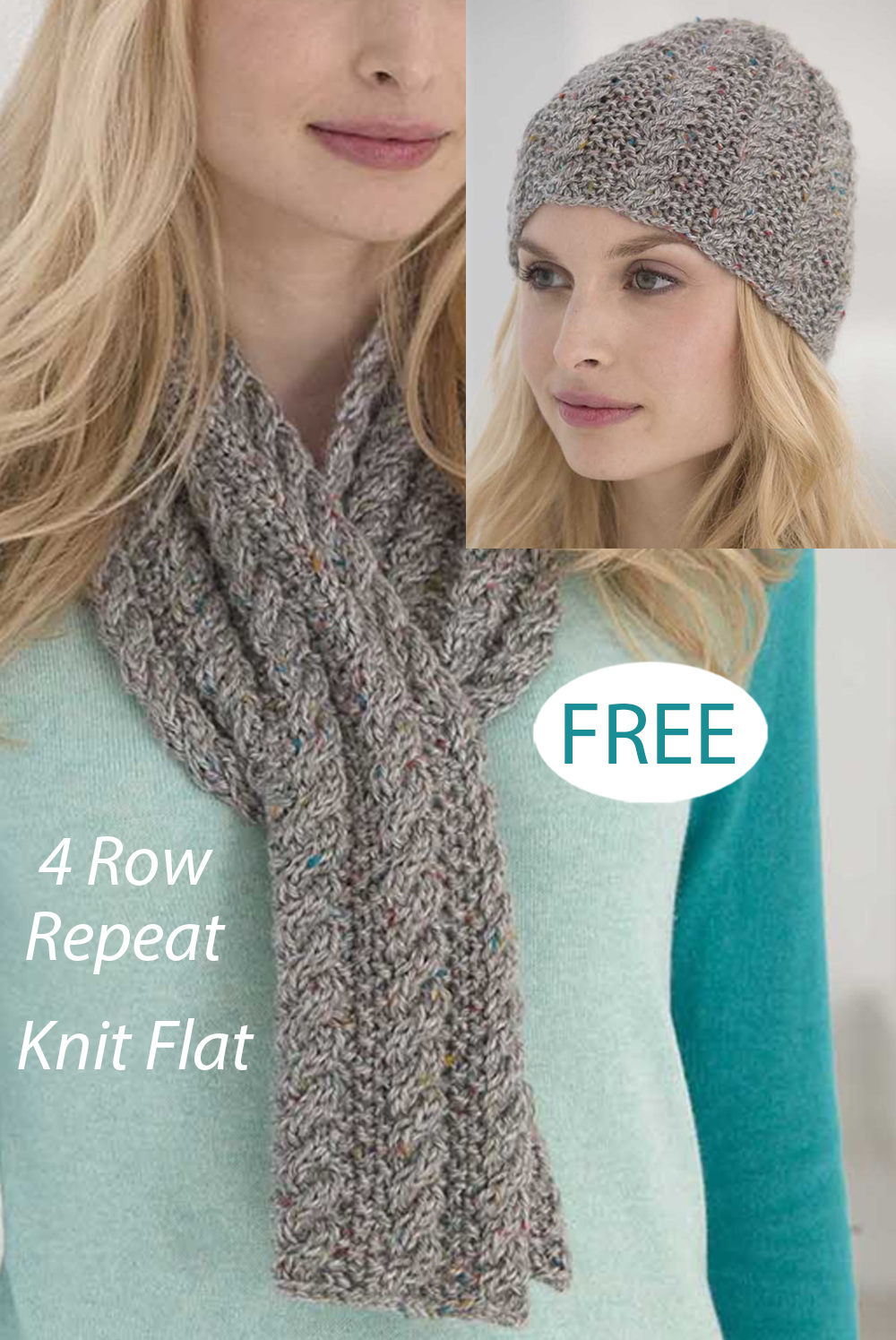 Free Cabled Tweed Hat and Scarf Knitting Pattern