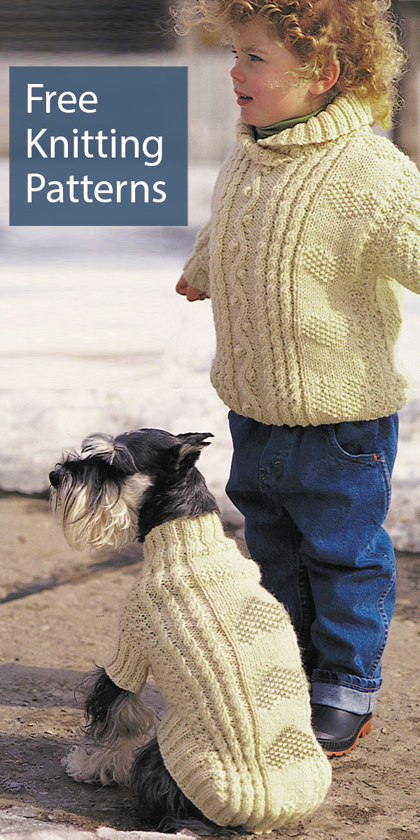 Free Knitting Patterns Cables and Hearts Dog Sweater and Child's Pullover