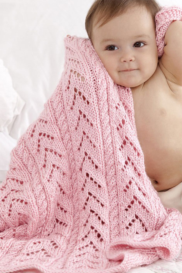 Free Knitting Pattern for 8 Row Repeat Cables and Lace Baby Blanket