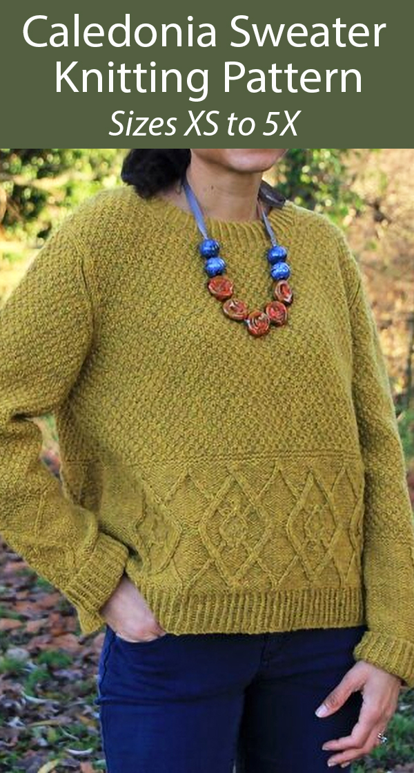 Knitting Patterns for Caledonia Sweater Sizes XS to 5X