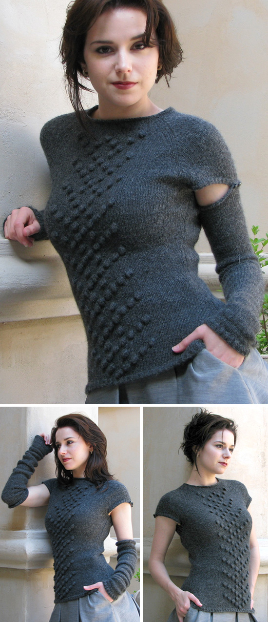 Free knitting pattern for Camden Top with convertible removable sleeves