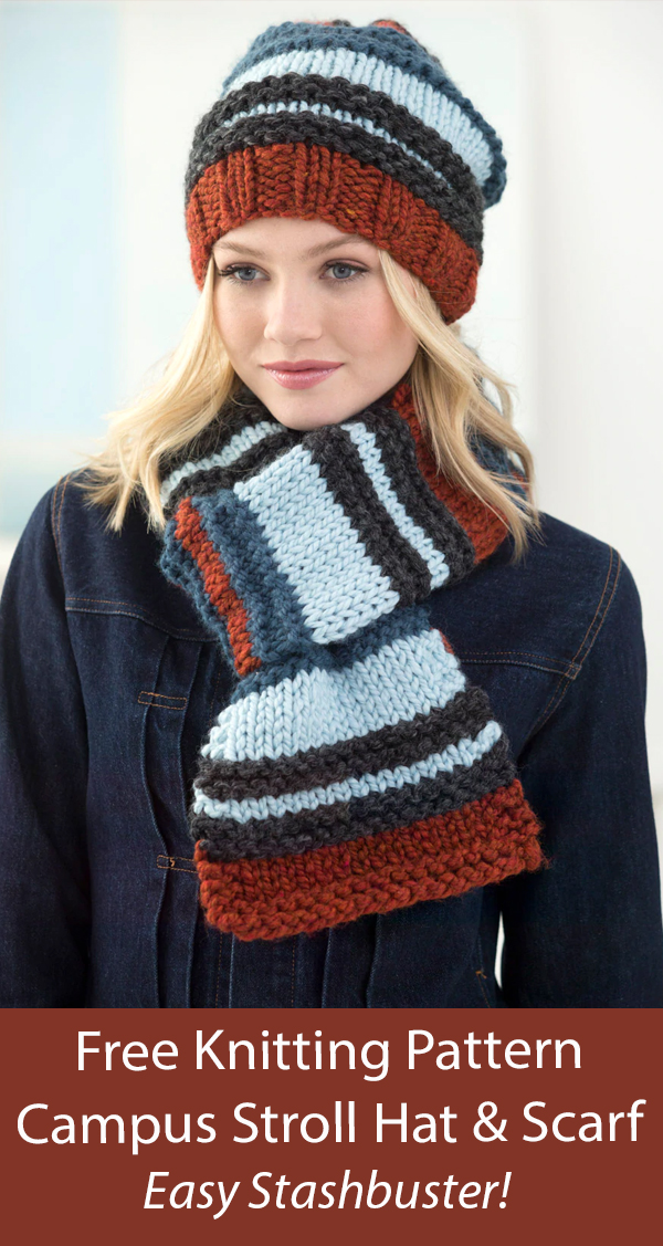 Campus Stroll Hat And Scarf Free Knitting Pattern