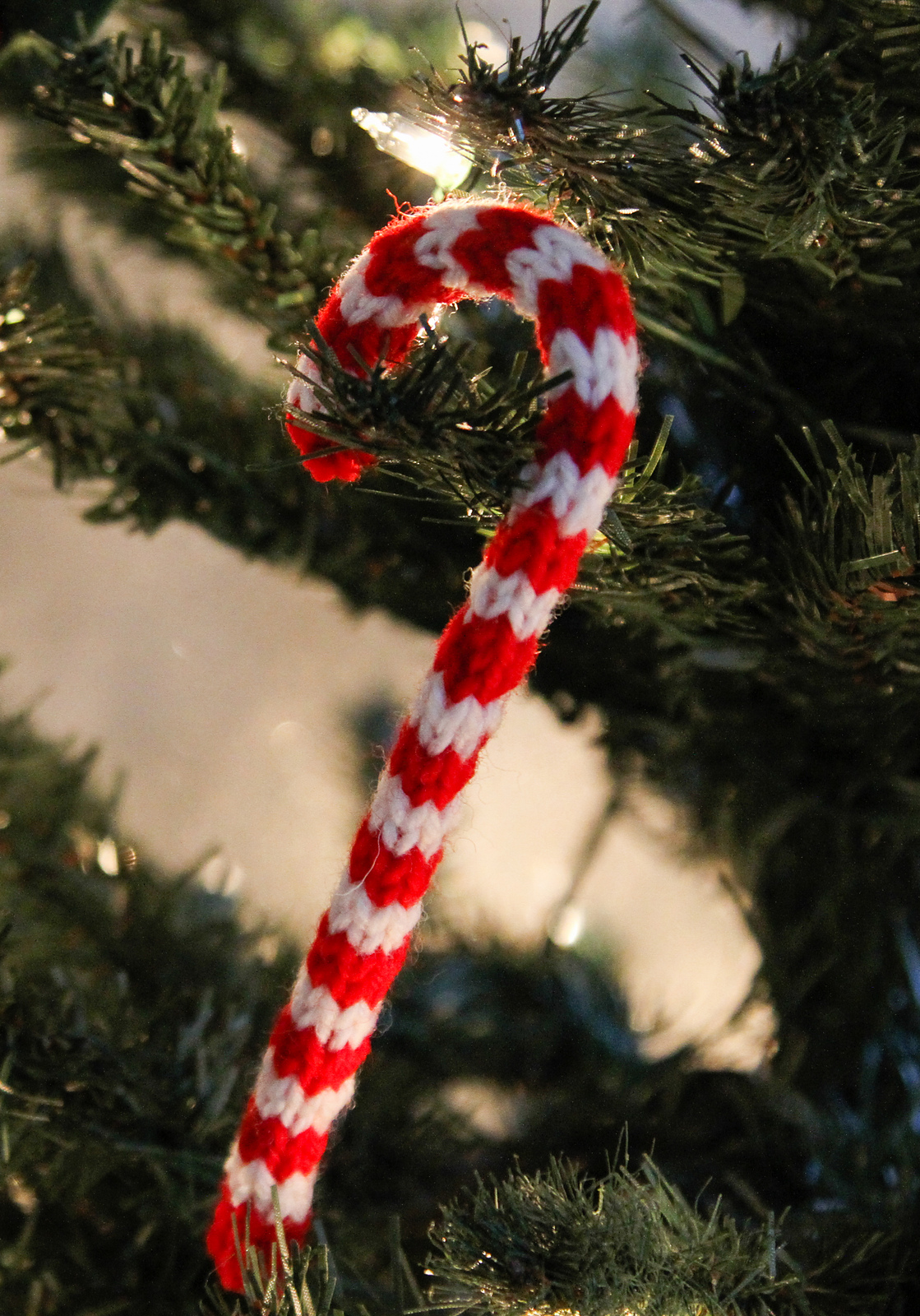 Free Knitting Pattern for Candy Cane Ornament