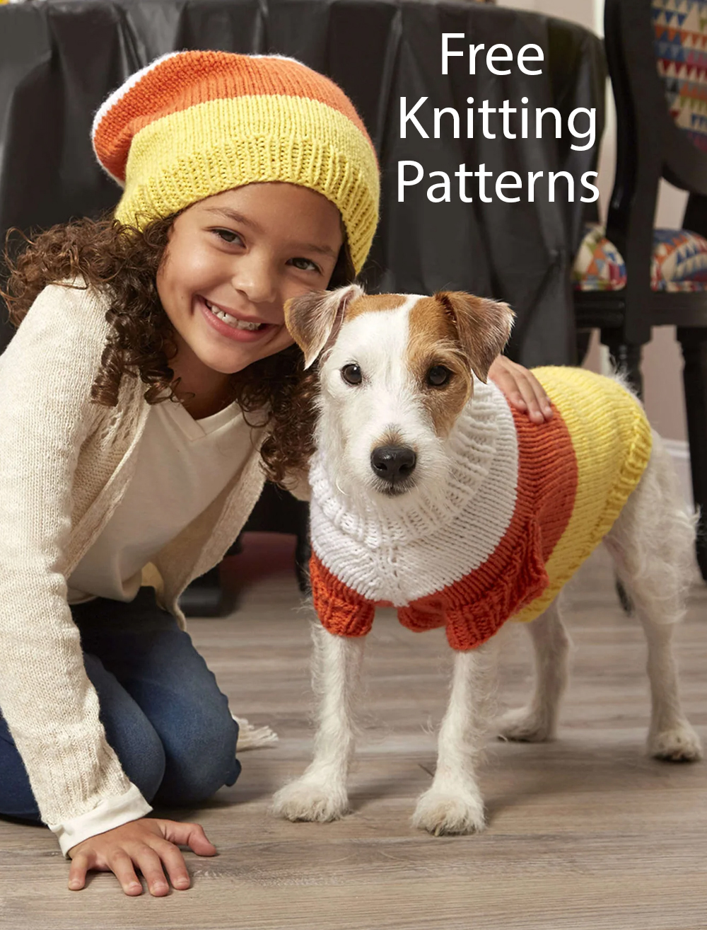 Free Knitting Pattern for Candy Corn Dog Sweater and Hat