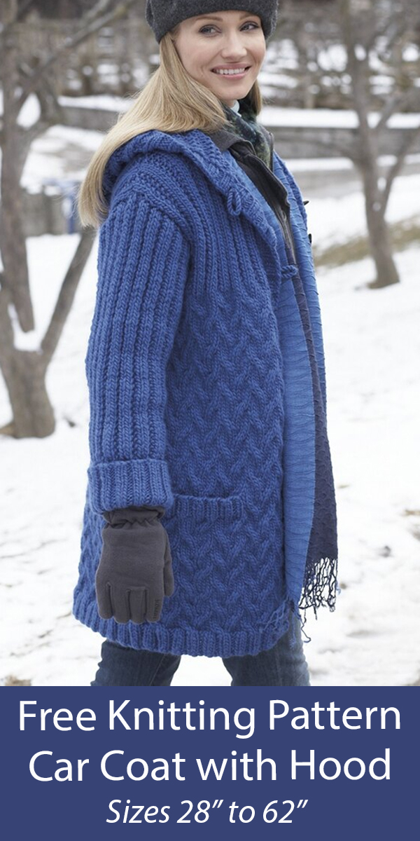 Car Coat With Hood Free Knitting Pattern Cabled Cardigan