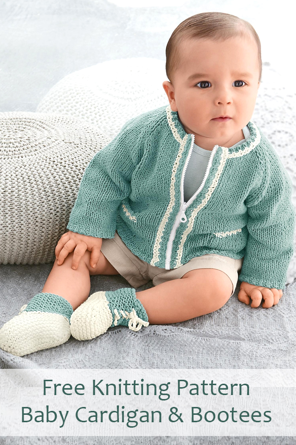 Free Knitting Pattern for Zipped Baby Cardigan and Bootees